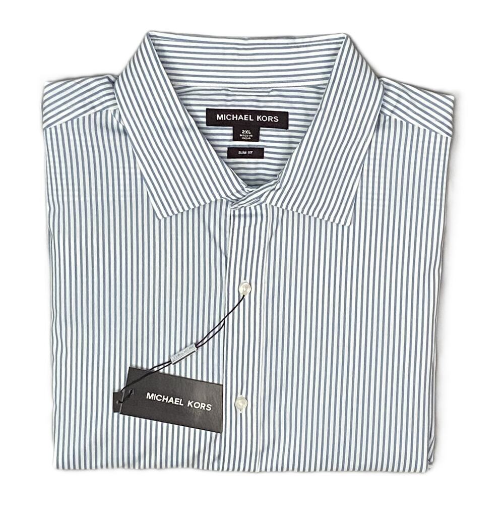 Michael Kors Dress Shirt Men's 2XL Slim Fit Long Sleeve Blue Pinstripe NWT